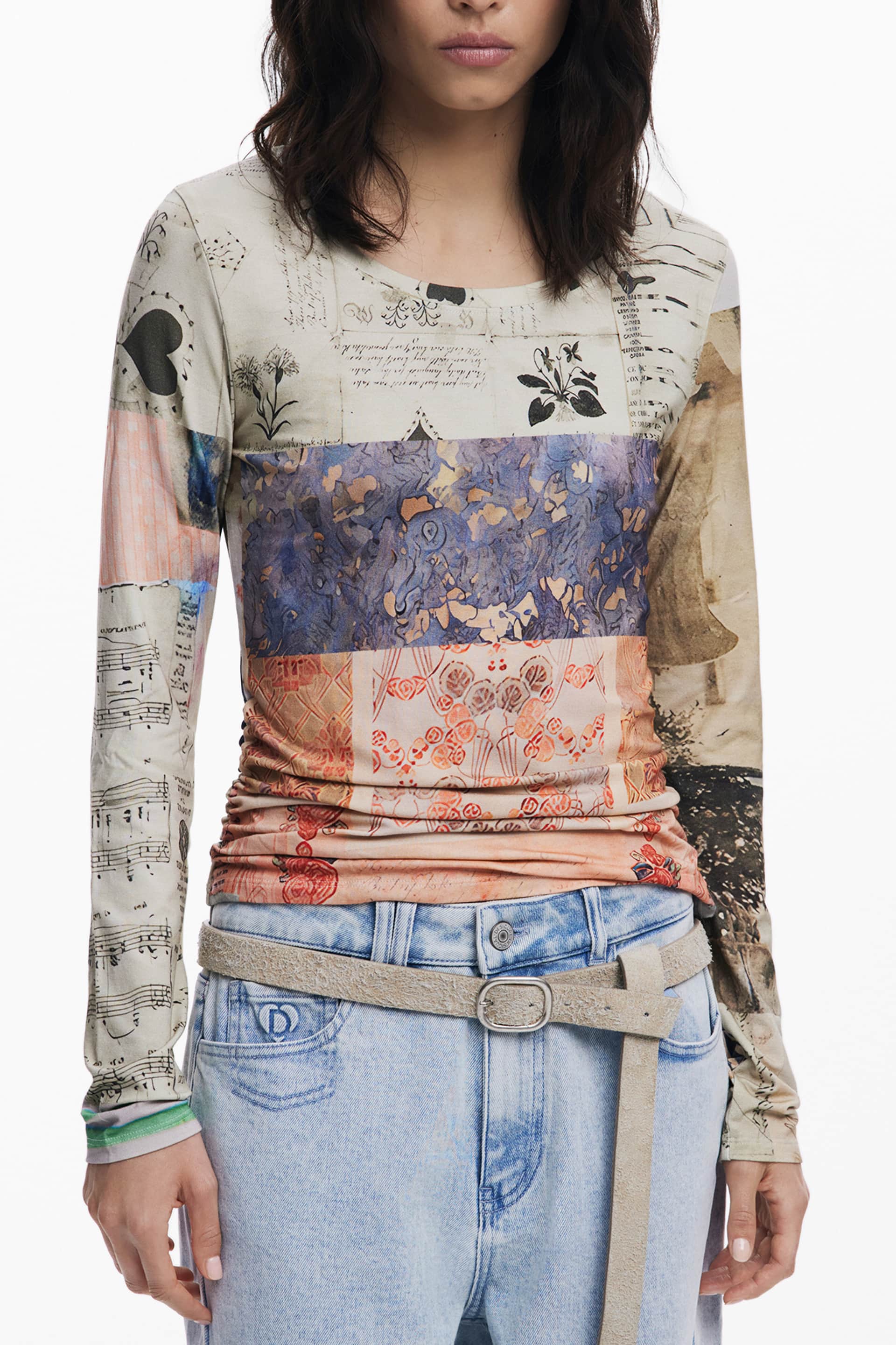 DESIGUAL DAMEN LANGARM T-SHIRT BEIGE