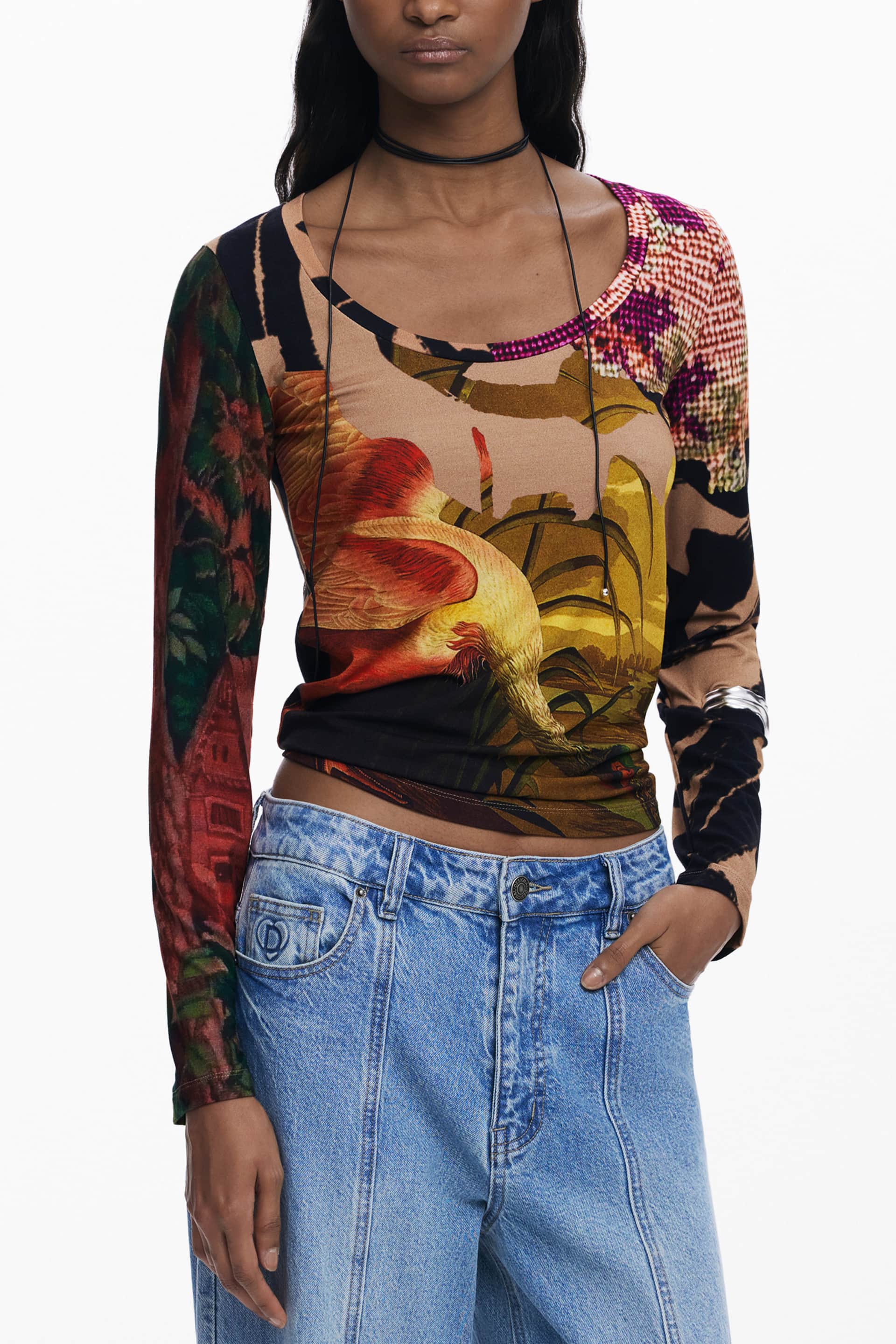 DESIGUAL DAMEN LANGARM T-SHIRT, BRAUN
