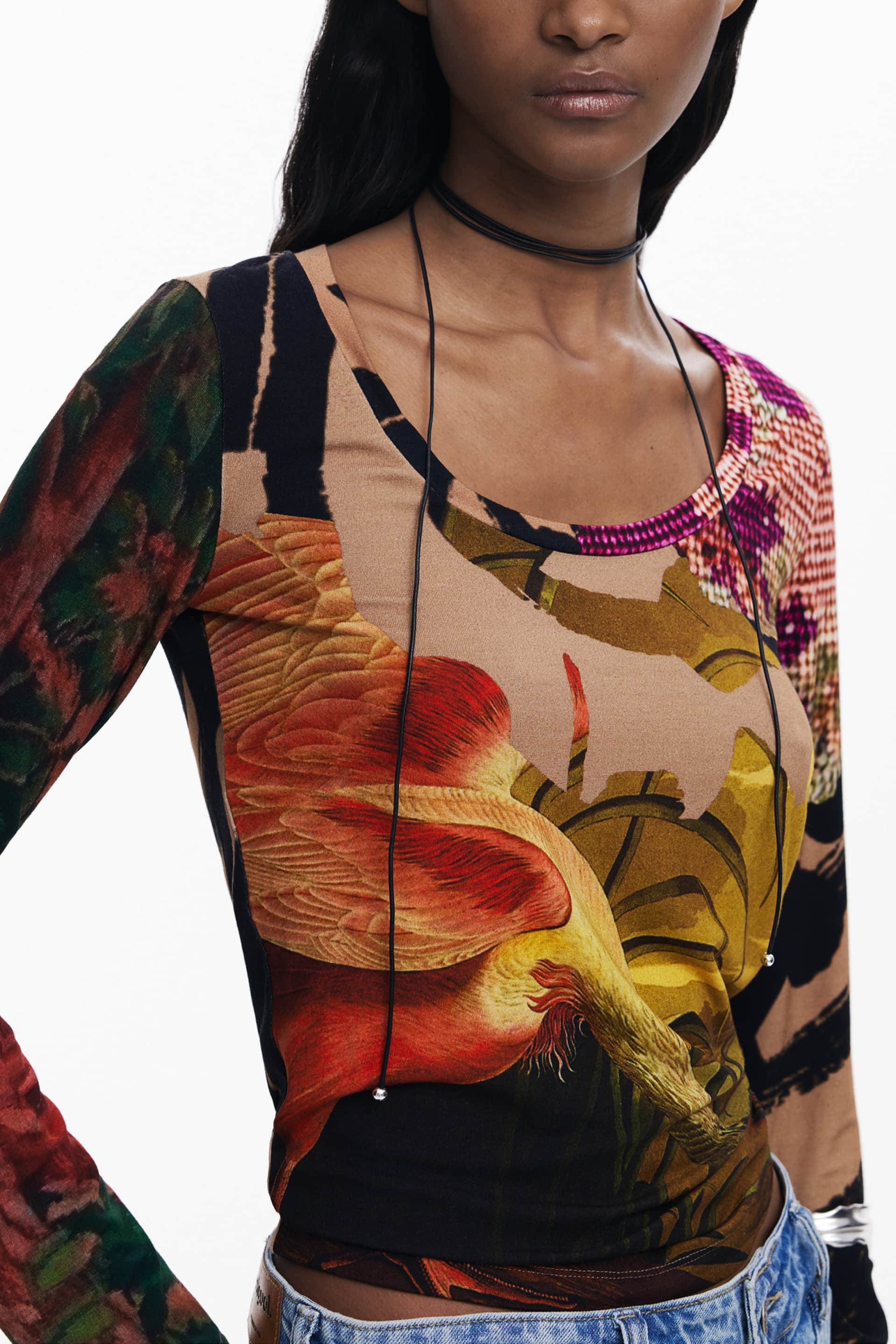 DESIGUAL DAMEN LANGARM T-SHIRT, BRAUN