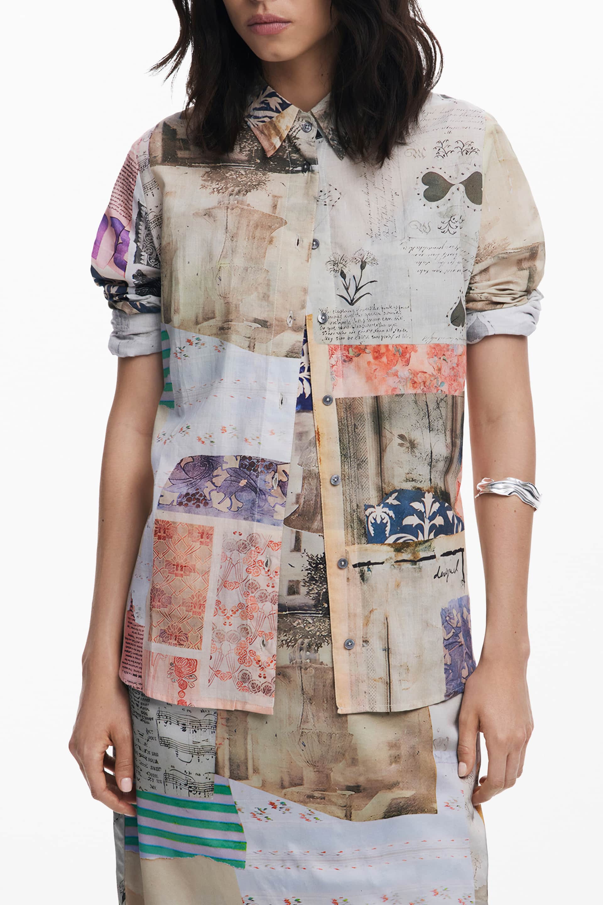 DESIGUAL DAMEN LANGARM SHIRT, BEIGE