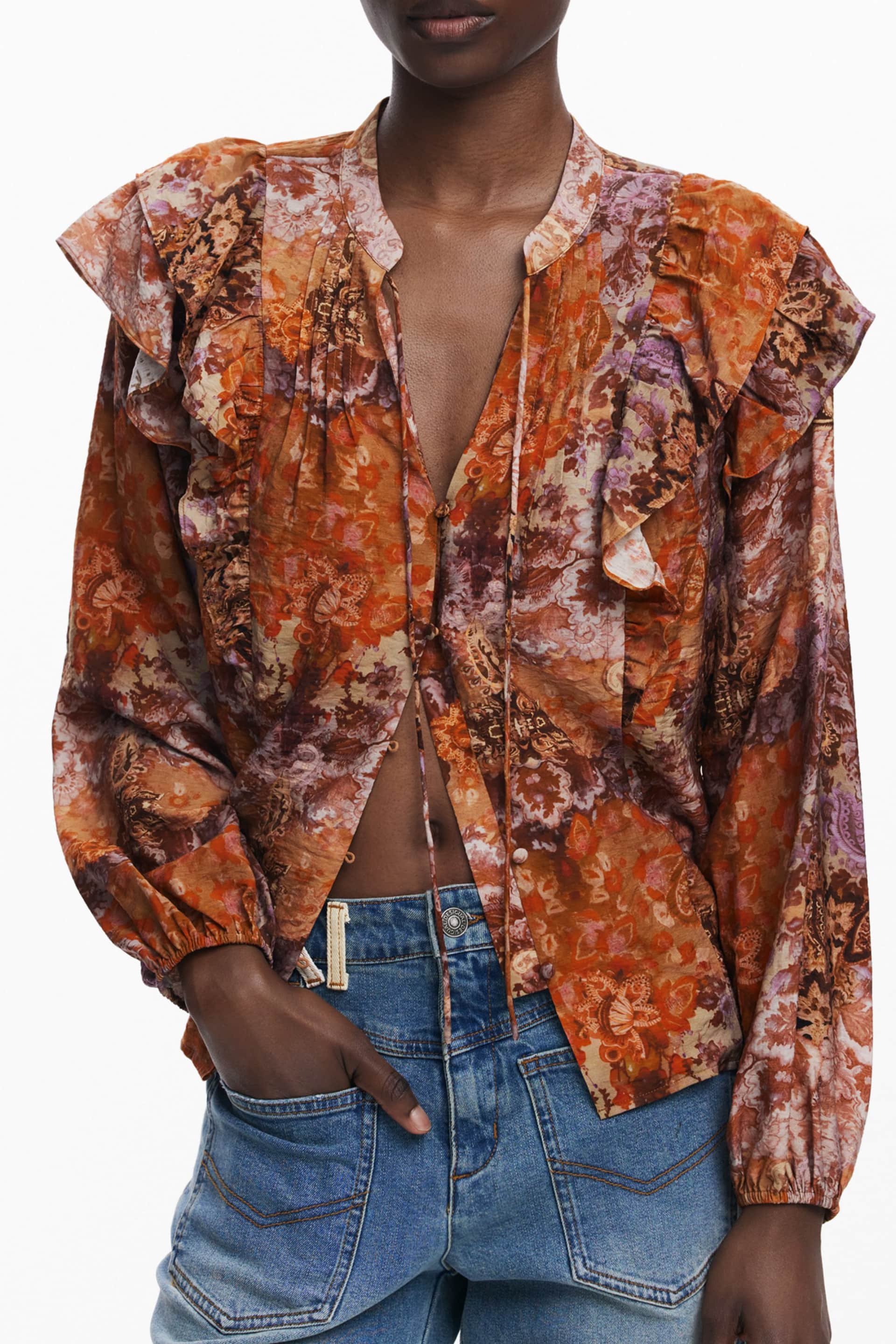 DESIGUAL DAMEN LANGARM SHIRT, ORANGE