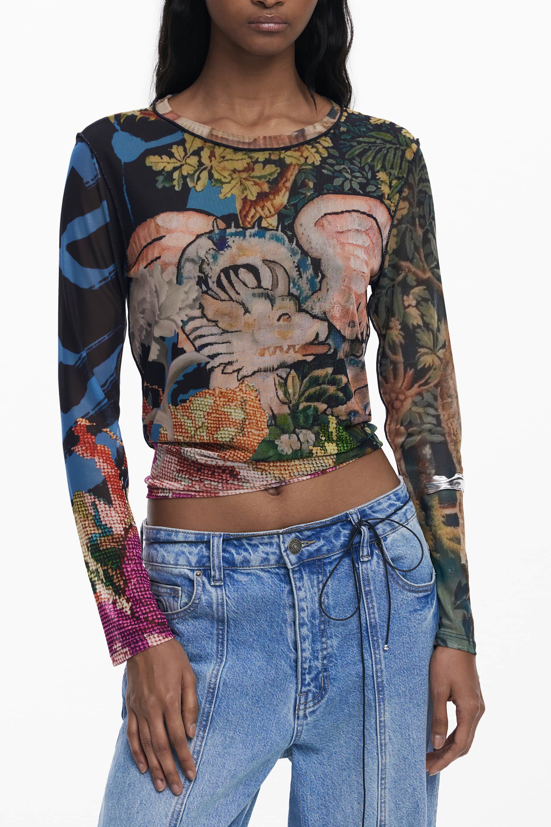 DESIGUAL DAMEN LANGARM T-SHIRT SCHWARZ