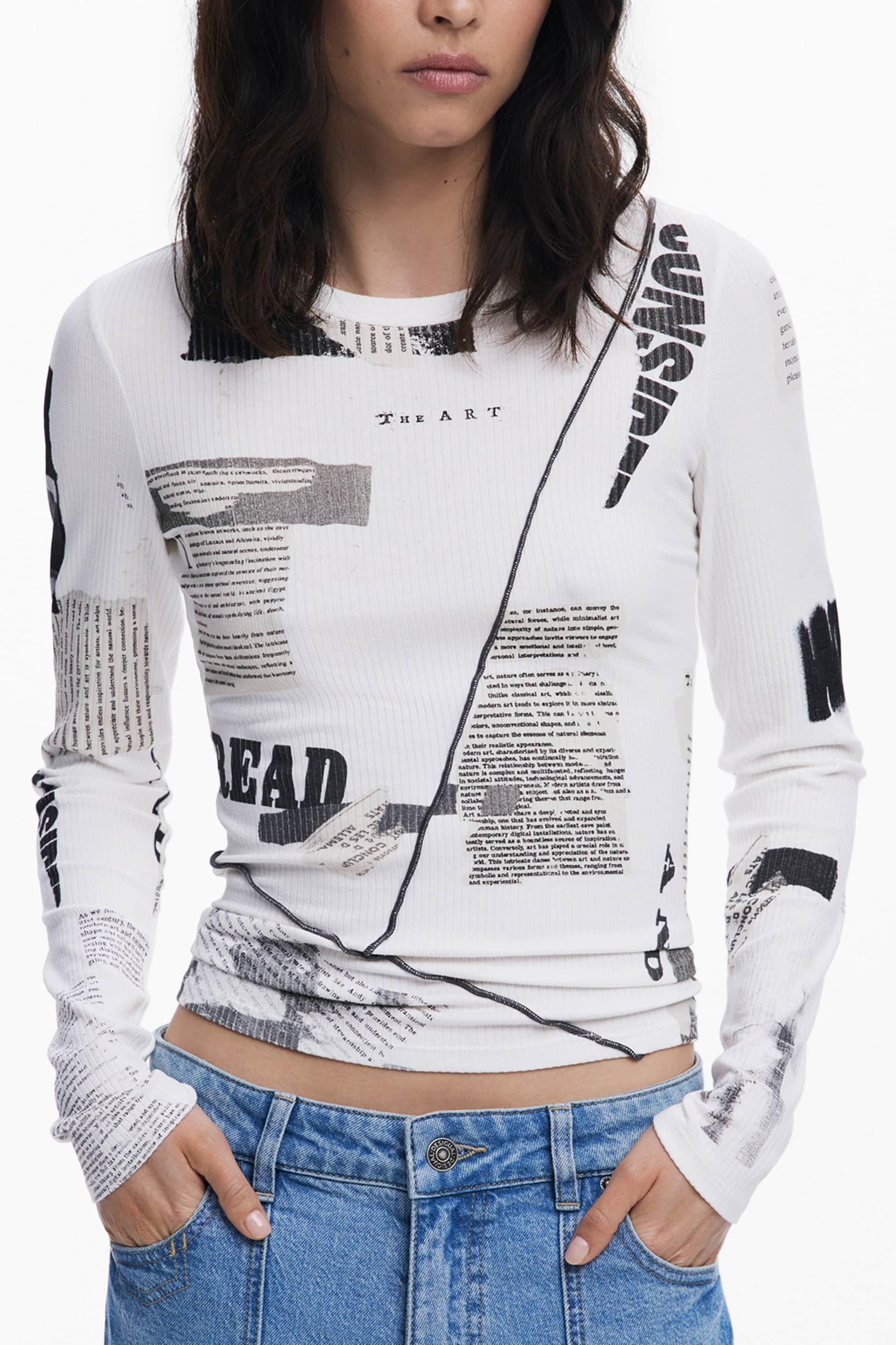 Desigual damen langarm t-shirt weiss